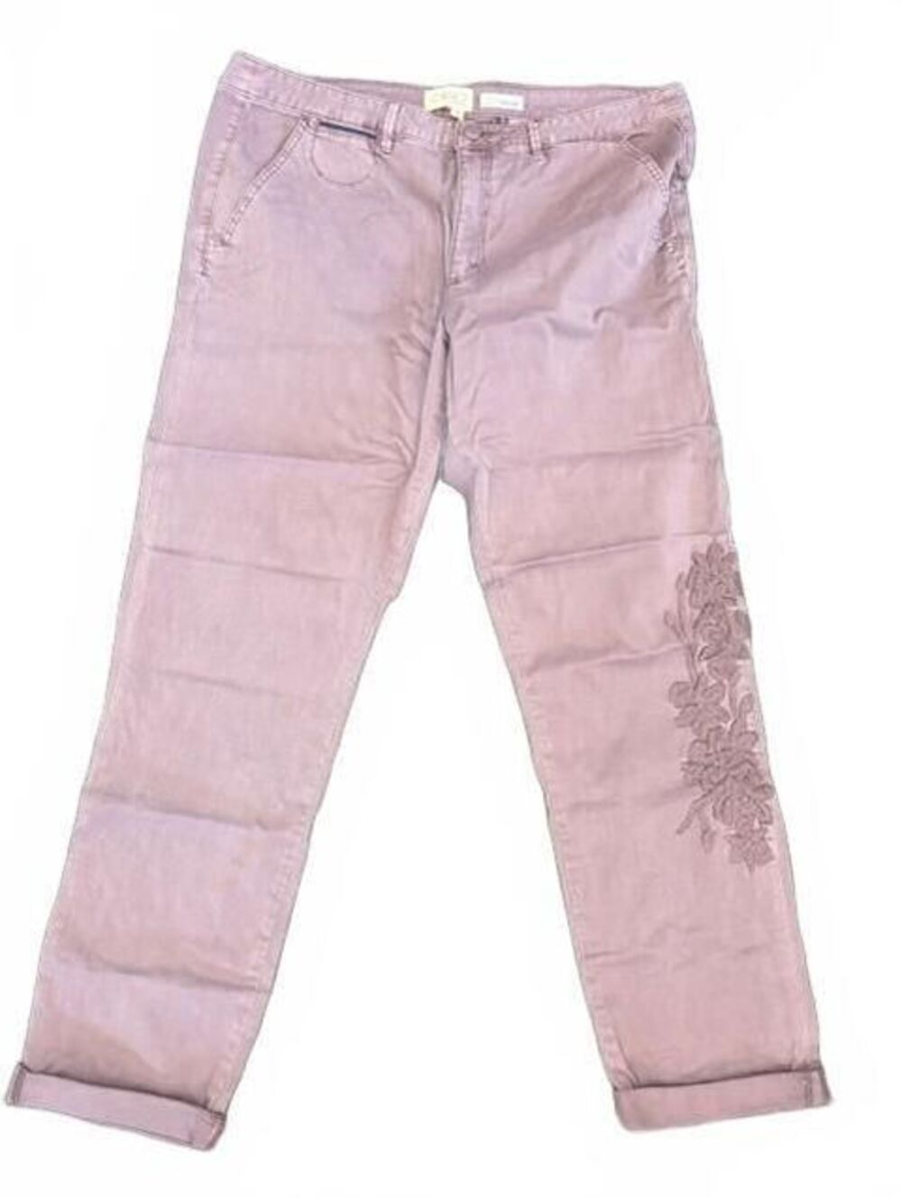 NWT New Anthropologie Relaxed Embroidered Chino Trousers in Lilac Size 33T